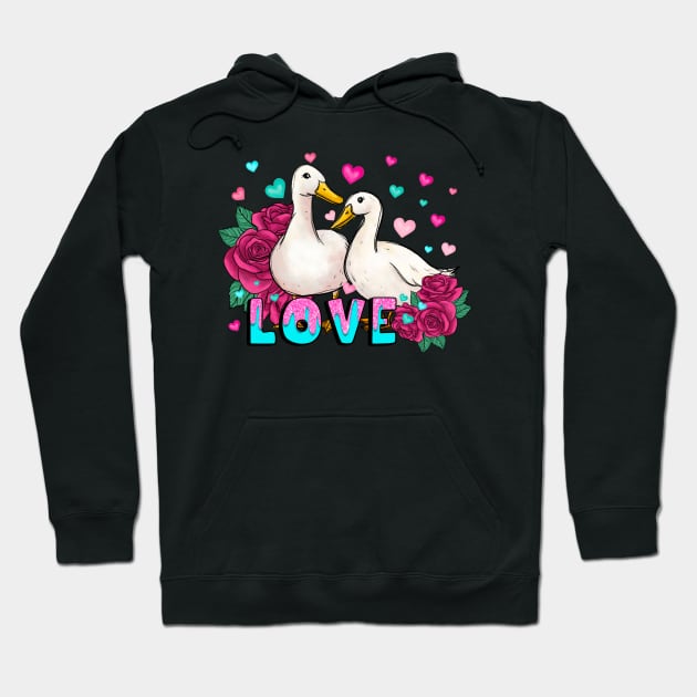 Duck Couple Love Flower Valentine Day Hoodie by luxembourgertreatable